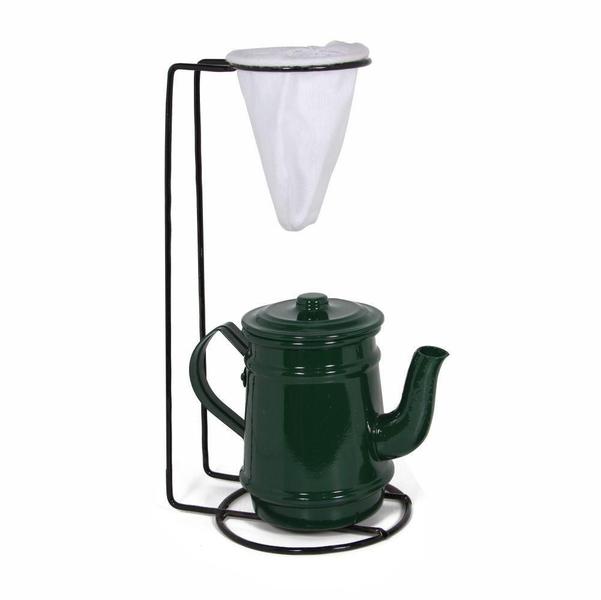 Imagem de Jogo De Café Mini Bule 400ml Alumínio + Suporte Com Coador - Verde Escuro