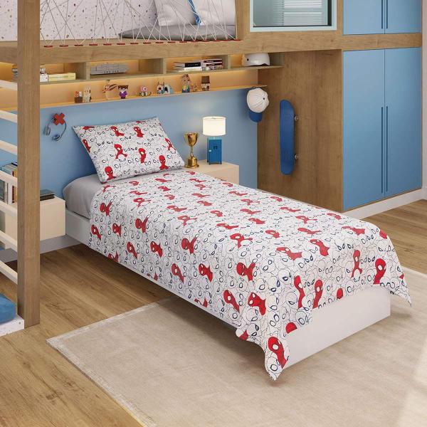 Imagem de Jogo de Cama 100% Algodão Solteiro Estampado Spider Man 1,40 m x 2,10 m Com 3 Peças Lepper