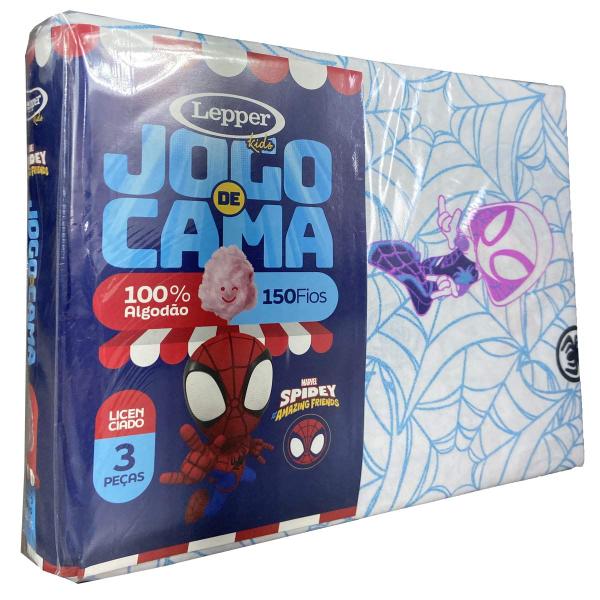 Imagem de Jogo de Cama 100% Algodão Solteiro Estampado Spidey 1,40 m x 2,10 m Com 3 Peças Lepper