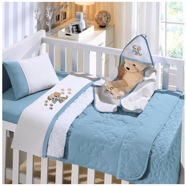 Imagem de Jogo De Cama Baby Bordado Little Dog Azul 3 Peças - Buettner