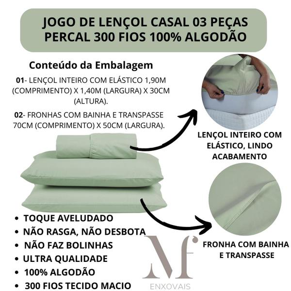 Imagem de Jogo de Cama Box Casal 03 Peças Liso 100% Algodão Linha Prime Percal 300 Fios