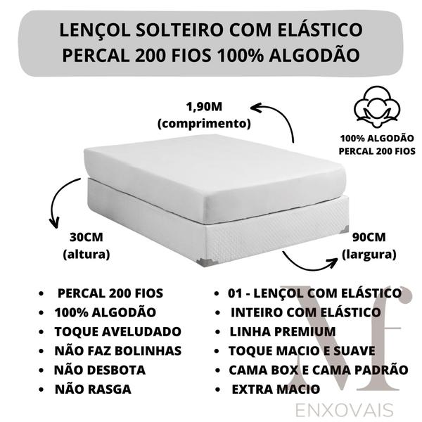 Imagem de Jogo de Cama Box Solteiro 2 Peças Liso 100% Algodão Linha Prime Percal 200 Fios