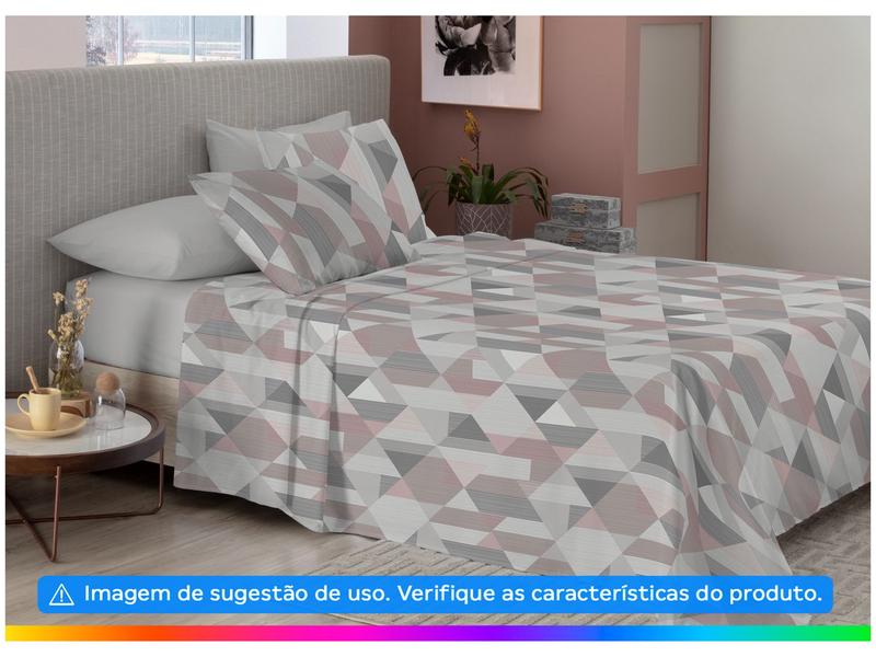 Imagem de Jogo de Cama Casal 100% Algodão Camesa 120 Fios Super Cotton Cinza e Rosé 3 Peças