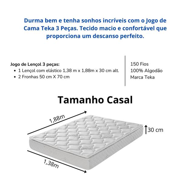 Jogo de Cama Casal 3 Peças 100% Algodão 150 Fios - Teka Imagem de Jogo de Cama Casal 3 Peças 100% Algodão 150 Fios - Teka