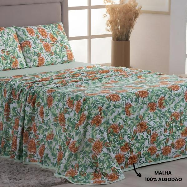 Jogo de Cama Casal Algodão Malha Macia e Resistente Estampado 04 Peças - MALUCASIM ENXOVAIS Imagem de Jogo de Cama Casal Algodão Malha Macia e Resistente Estampado 04 Peças