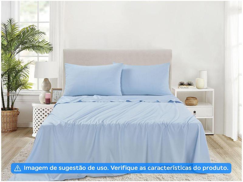 Imagem de Jogo de Cama Casal de Poliéster Jolitex 300 Fios Toque de Seda Azul 4 Peças