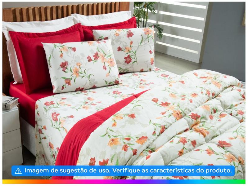 Imagem de Jogo de Cama Casal Hypercal Marcelino Têxtil 400 Fios Vermelho e Branco 4 Peças