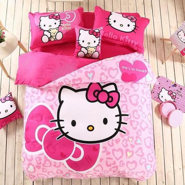 Imagem de Jogo de cama casal infantil hello kitty 4 peças com edredom