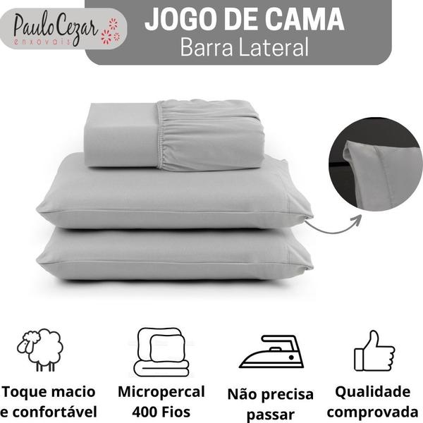 Imagem de Jogo de Cama Casal King 400 Fios Percal 03 Peças Com Barra, Antiácaro, Anti-pilling com Toque Macio