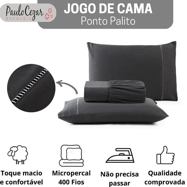 Imagem de Jogo de Cama Casal Padrão Percal 400 Fios Ponto Palito 03 Peças, Antiácaro, Antipilling com Toque Macio