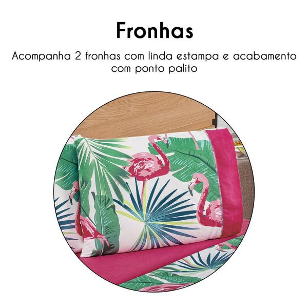 Imagem de Jogo De Cama Casal Queen 03 Peças Micropercal 200 Fios Naturale - Flamingo