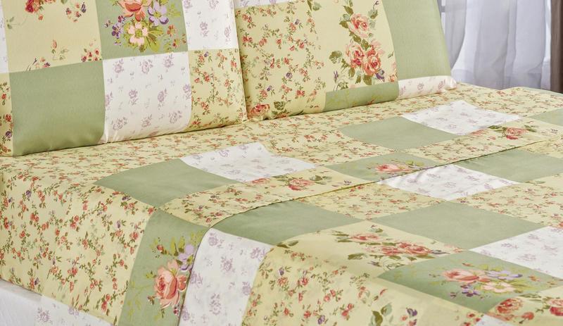 Imagem de Jogo De Cama Casal Queen 4 Peças - Patchwork Verde Estampado