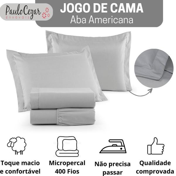 Imagem de Jogo de Cama Casal Queen 400 Fios Percal 04 Peças Com Aba, Antiácaro, Anti-pilling com Toque Macio