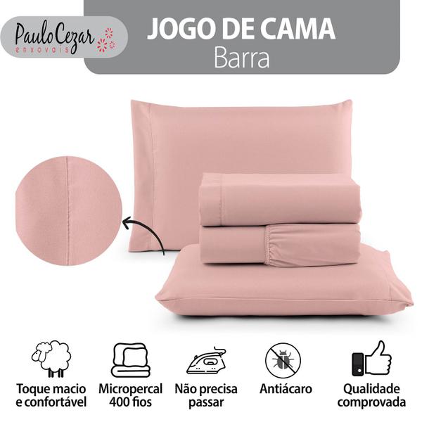 Imagem de Jogo de Cama Casal Queen 600 Fios Percal 04 Peças Com Barra, Antiácaro, Anti-pilling com Toque Macio