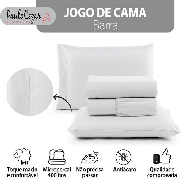 Imagem de Jogo de Cama Casal Queen 600 Fios Percal 04 Peças Com Barra, Antiácaro, Anti-pilling com Toque Macio