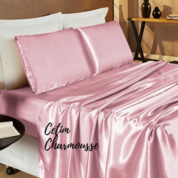 Imagem de Jogo de Cama Casal Romantic Cetim Charmousse 04 Peças Rose