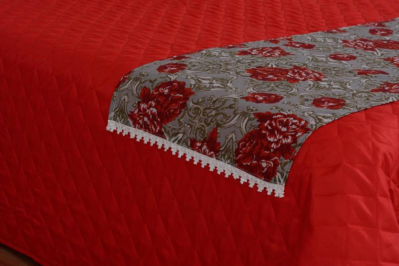 Imagem de Jogo De Cama Com Colcha Fronhas E Xale 4Peças Vermelho Casal