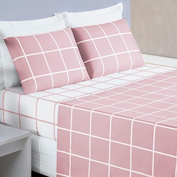 Imagem de Jogo de Cama Com Lençol de Cima 200 fios Austin King 04 Peças - Rosa 