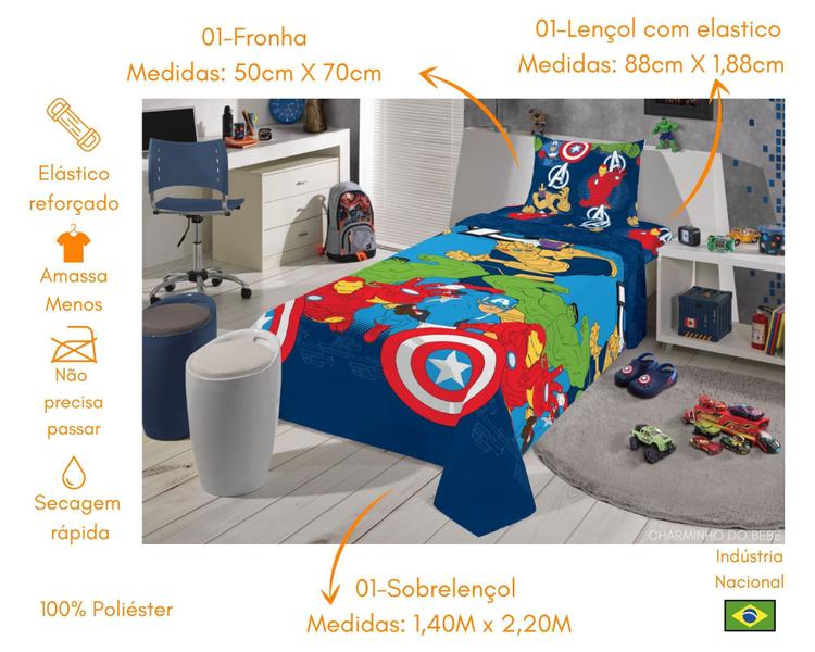 Imagem de Jogo de cama infantil 3-peças avengers solteiro microfibra lepper ref-059622