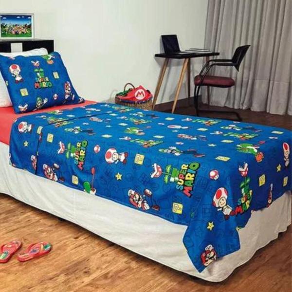 Imagem de Jogo De Cama Infantil 3 Peças Solteiro Modelo:Mario Bross