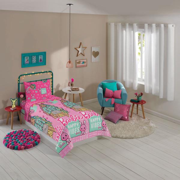 Imagem de Jogo de Cama Infantil Barbie Microfibra Solteiro Estampado 1,40 m x 2,20 m Com 2 pecas Lepper