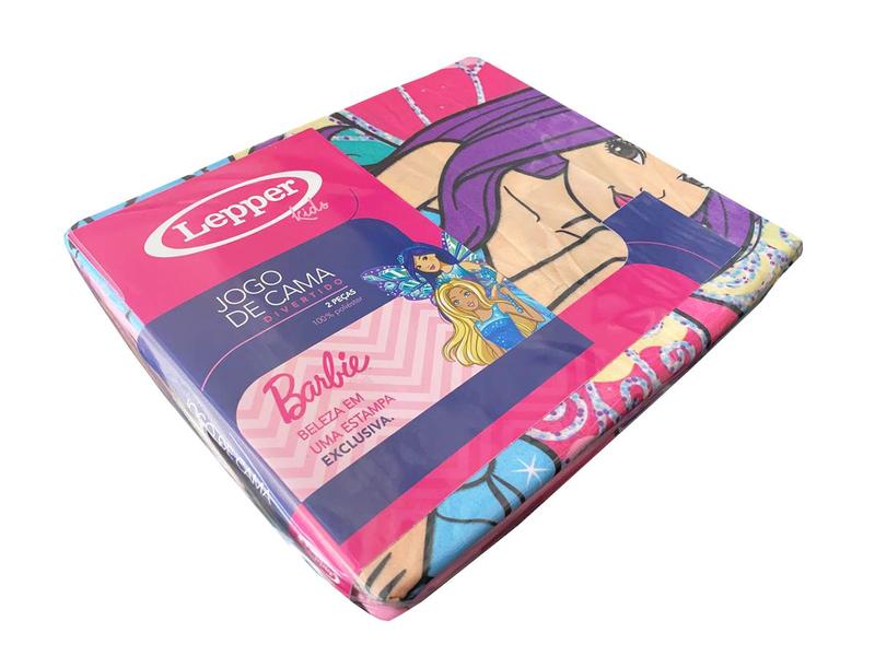 Imagem de Jogo de Cama Infantil Lepper Barbie Reinos Mágicos Solteiro 2 Peças Microfibra Rosa