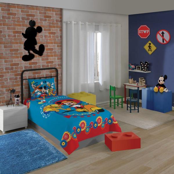 Imagem de Jogo de Cama Infantil Lepper Mickey Solteiro 2 Peças Estampado Azul