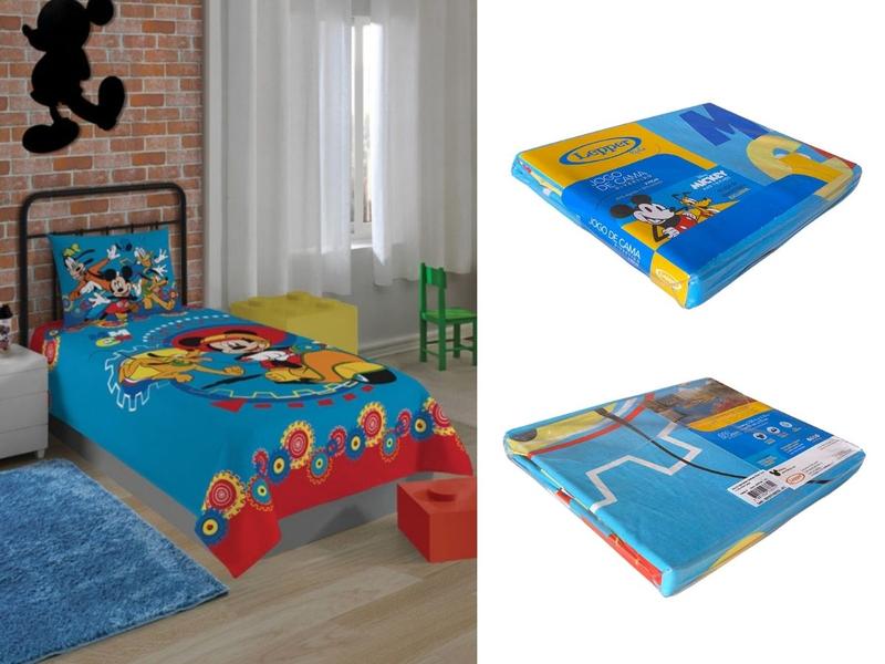 Imagem de Jogo de Cama Infantil Lepper Mickey Solteiro 2 Peças Estampado Azul