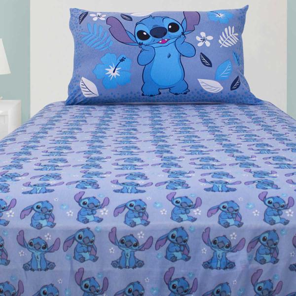 Imagem de Jogo De Cama Infantil Lilo & Stitch Blue Solteiro Disney Simples 2 Peças Malha Portallar