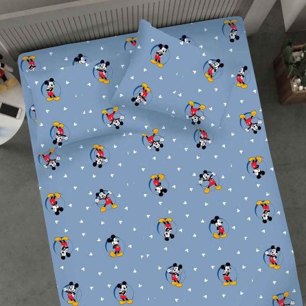 Imagem de Jogo De Cama Infantil Mickey Casal Disney Simples 3 Peças Cool Azul Malha Portallar