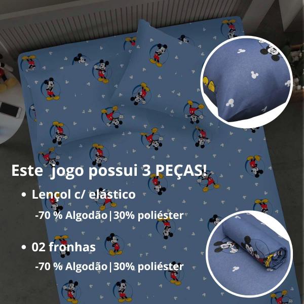 Imagem de Jogo De Cama Infantil Mickey Casal Disney Simples 3 Peças Cool Azul Malha Portallar