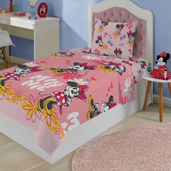 Imagem de Jogo de Cama Infantil Solteiro Estampado Minnie Microfibra 1,40 m x 2,20 m Com 2 Peças