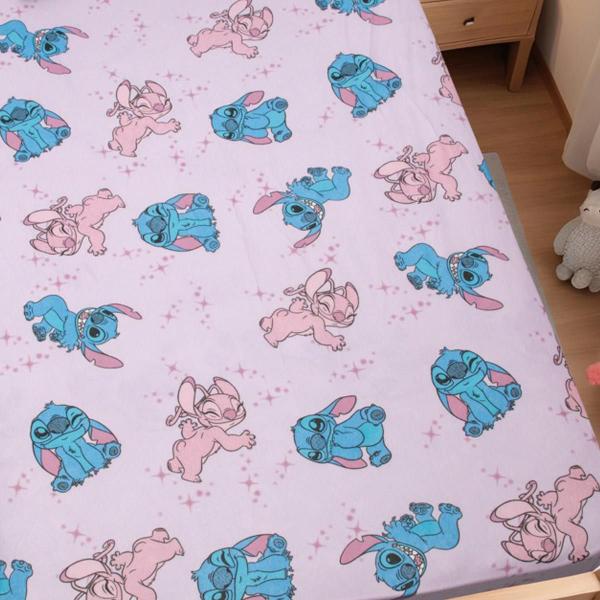 Imagem de Jogo De Cama Infantil Stitch E Angel Rosa Love Casal Disney Simples 3 Peças Malha Portallar