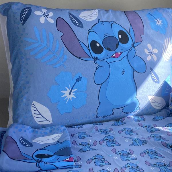 Imagem de Jogo De Cama Infantil Stitch e Angel Solteiro Disney Simples 2 Peças Malha Portallar