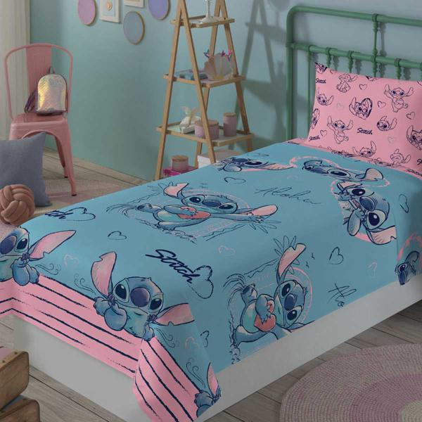 Imagem de Jogo de Cama Infantil Stitch Microfibra Solteiro Estampado 1,40 m x 2,20 m Com 3 pecas Lepper