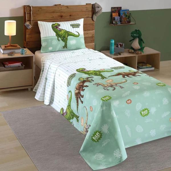 Imagem de Jogo De Cama Kids Priori Döhler Dino Verde 3 Pçs 130 Fios