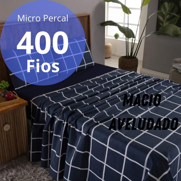 Imagem de Jogo De Cama King 4 peças Lençol Micro Percal 400 Fios Estampado