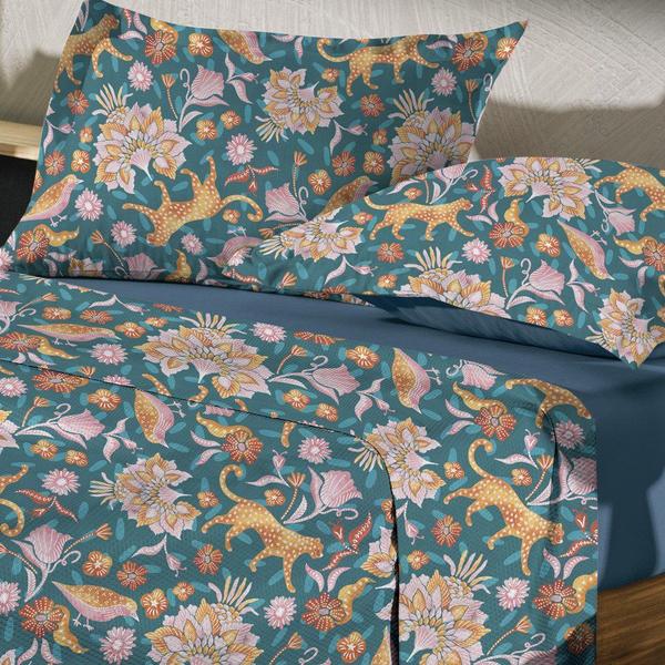 Imagem de Jogo de Cama King 4 Peças Toque Acetinado Flora Fashion