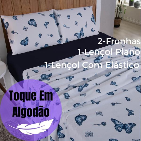 Imagem de Jogo De Cama King Lençol 4 Peças Percal Estampado 200 Fios