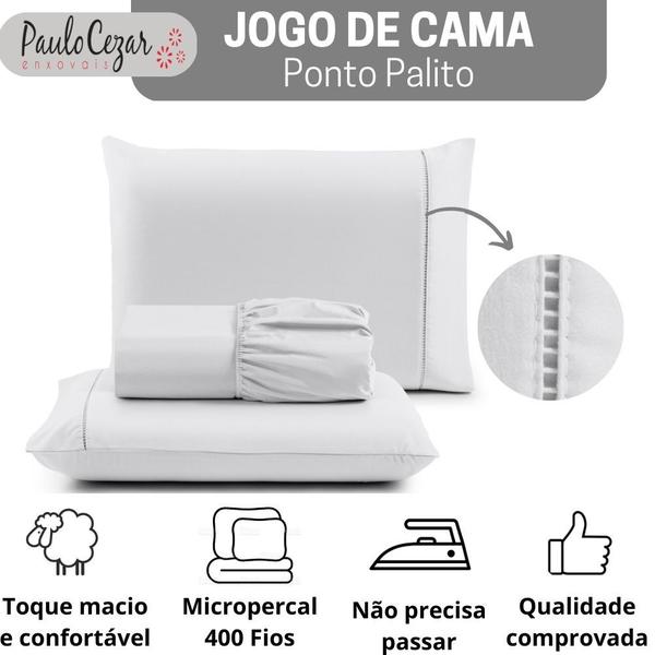 Imagem de Jogo de Cama King Percal 400 Fios Ponto Palito 03 Peças, Antiácaro, Anti-pilling com Toque Macio