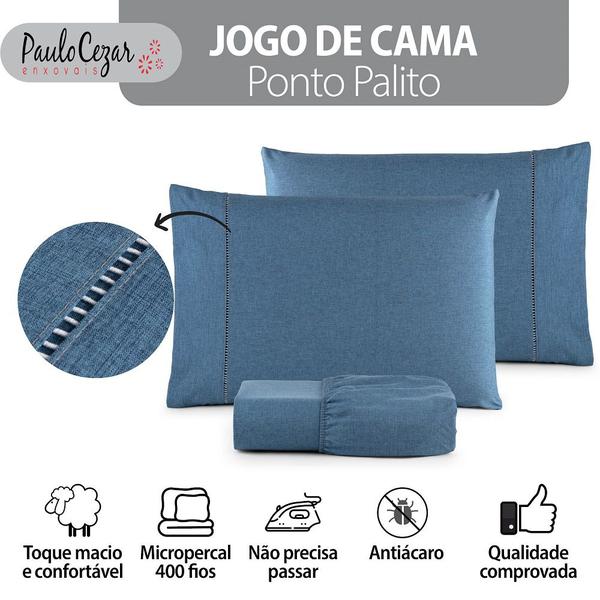 Imagem de Jogo de Cama King Percal 600 Fios Ponto Palito 03 Peças, Antiácaro, Anti-pilling com Toque Macio