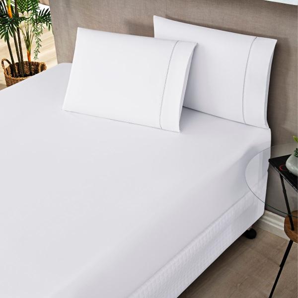 Imagem de Jogo de Cama King Percale 200 Fios Ponto Palito Elegance 03 Peças Branco