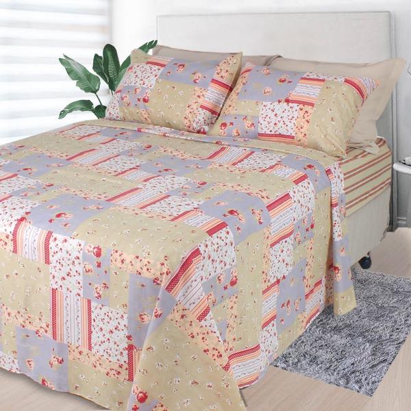 Imagem de Jogo de Cama Lençol 4 Peças Casal Com Elástico Estampado 138x188x30cm - BF Colchões