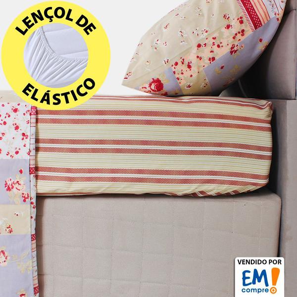 Imagem de Jogo de Cama Lençol 4 Peças Casal Com Elástico Estampado 138x188x30cm - BF Colchões