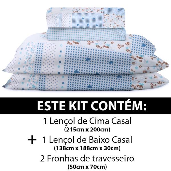 Imagem de Jogo de Cama Lençol 4 Peças Casal Com Elástico Estampado 138x188x30cm - BF Colchões