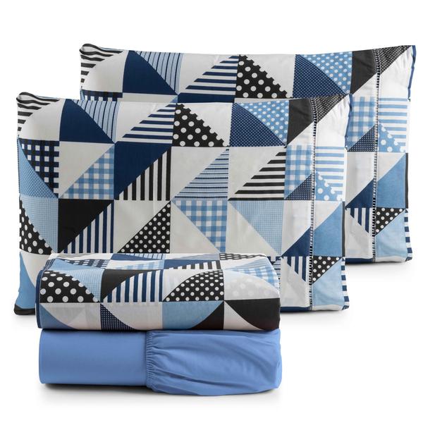 Jogo de Cama Lençol 4 peças PERCAL 100 ALGODÃO Casal Estampado - Alfa Enxovais Jogo de Cama Lençol 4 peças PERCAL 100 ALGODÃO Casal Estampado - Alfa Enxovais