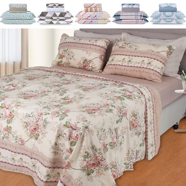 Imagem de Jogo de Cama Lençol 4 Peças Queen Com Elástico Estampado 158x198x30cm  BF Colchões