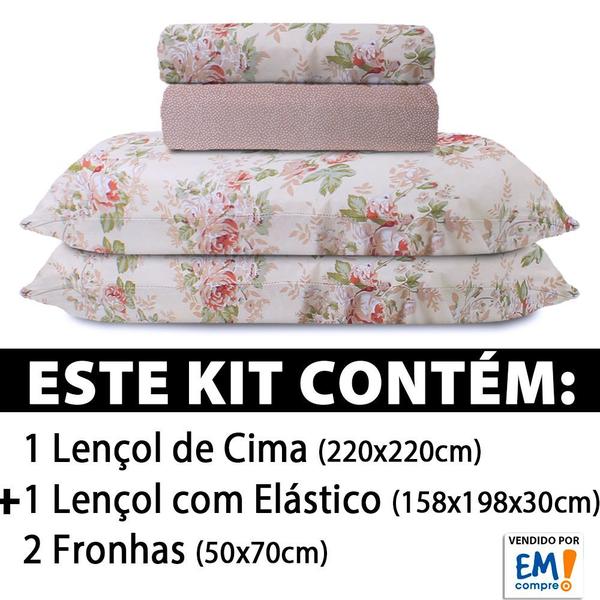 Imagem de Jogo de Cama Lençol 4 Peças Queen Com Elástico Estampado 158x198x30cm  BF Colchões