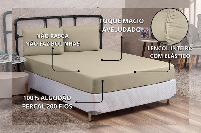 Jogo de Cama Lençol Casal 200 Fios Algodão 4 peças Conjunto com Elástico e Fronhas - DONNA MARIA CONFECÇÕES Imagem de Jogo de Cama Lençol Casal 200 Fios Algodão 4 peças Conjunto com Elástico e Fronhas