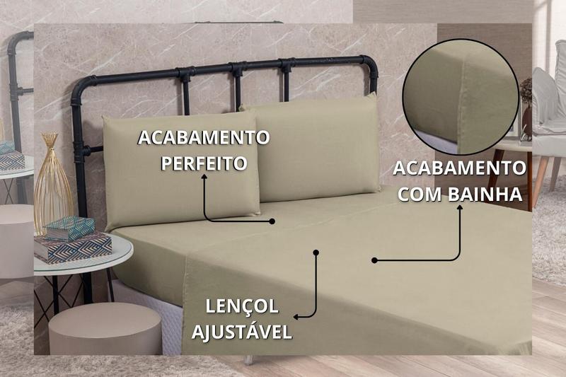 Jogo de Cama Lençol Casal 200 Fios Algodão 4 peças Conjunto com Elástico e Fronhas - DONNA MARIA CONFECÇÕES Imagem de Jogo de Cama Lençol Casal 200 Fios Algodão 4 peças Conjunto com Elástico e Fronhas